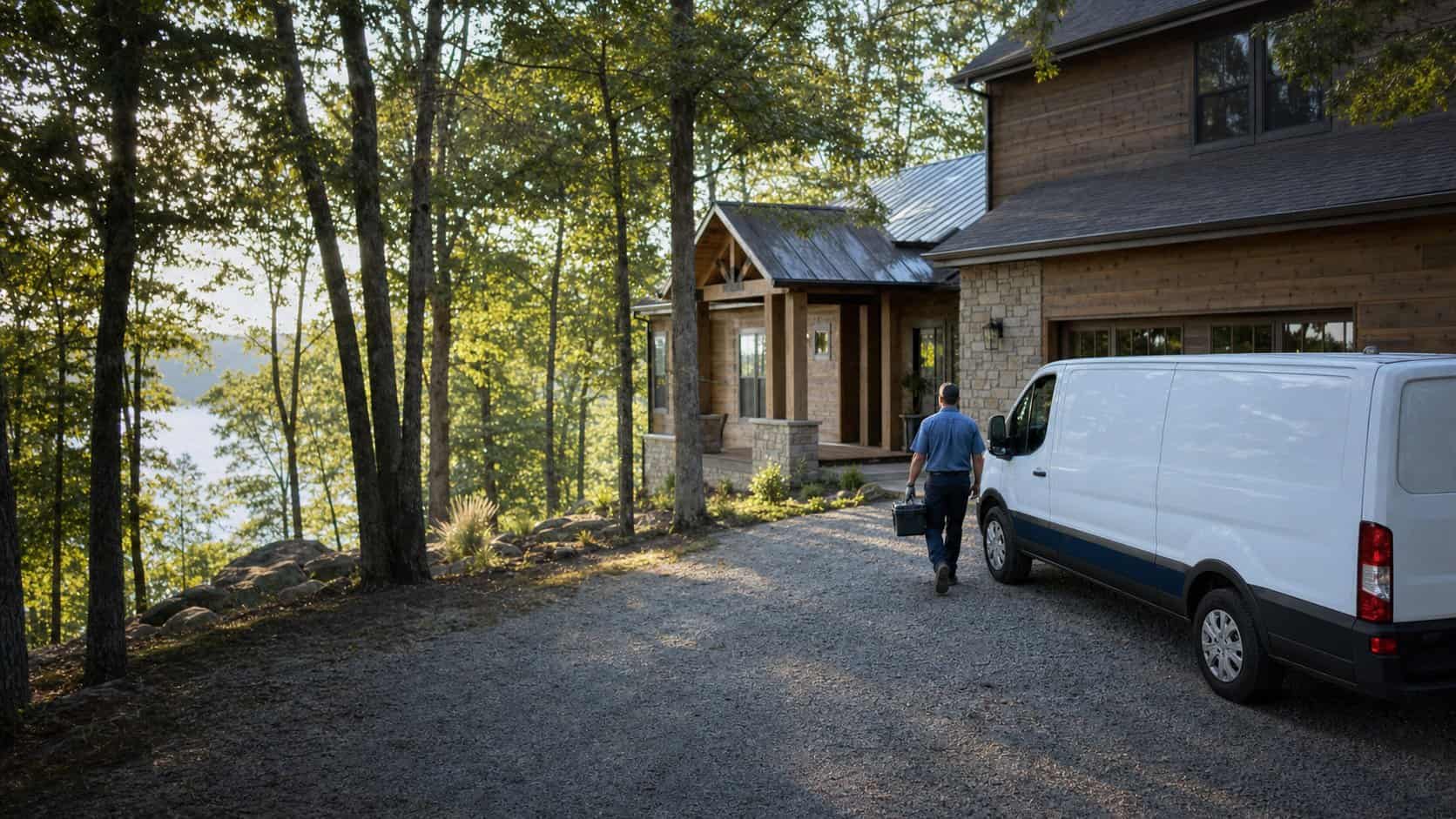 Representative service arrival at a North Central Arkansas lake property